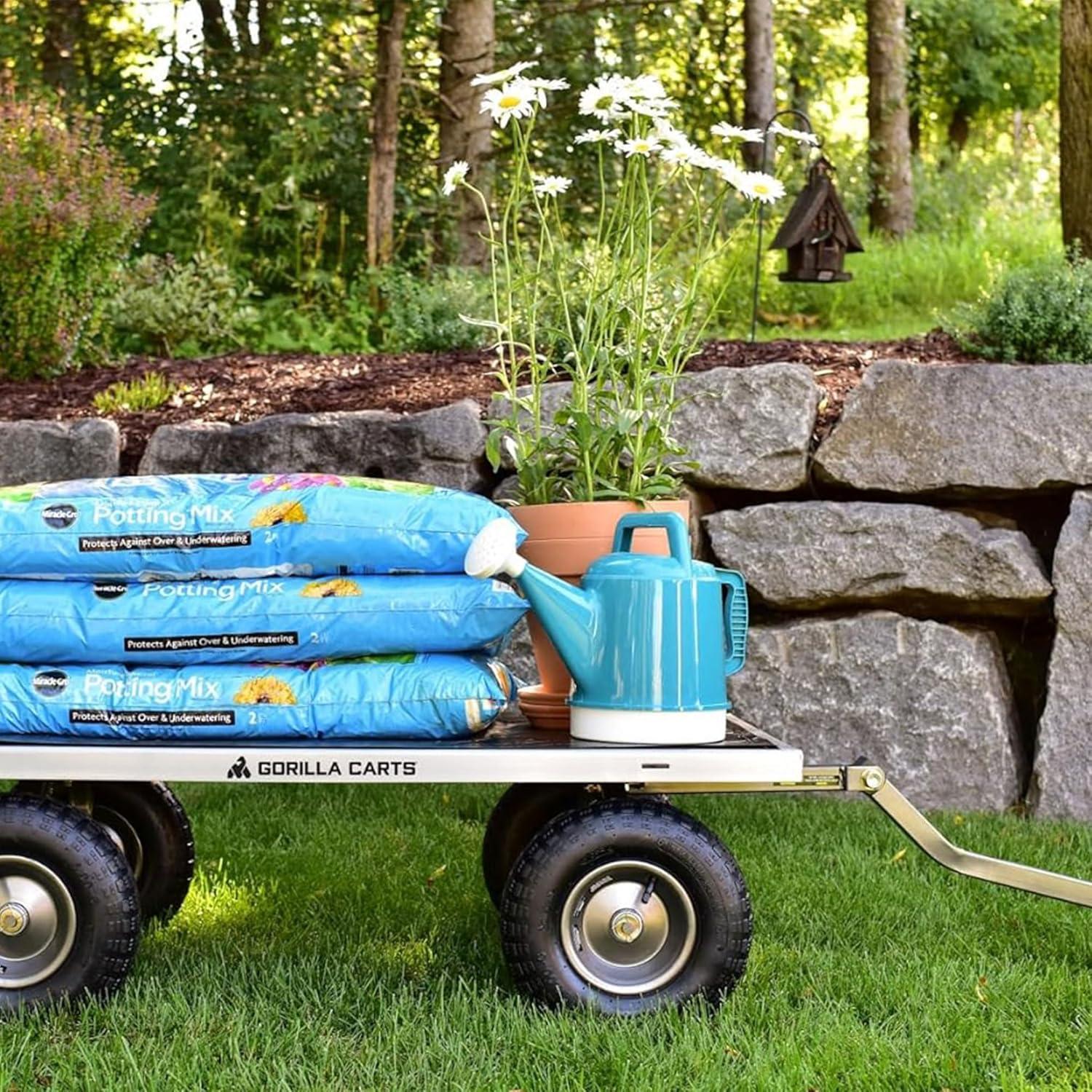 imageGorilla Carts Steel Utility Cart 9 Cu Ft Bed 1200 lb Load Capacity Black  Towable HeavyDuty Outdoor Hauling Wagon with Removable Side Panels for Yard Lawn Garden or LandscapingGray