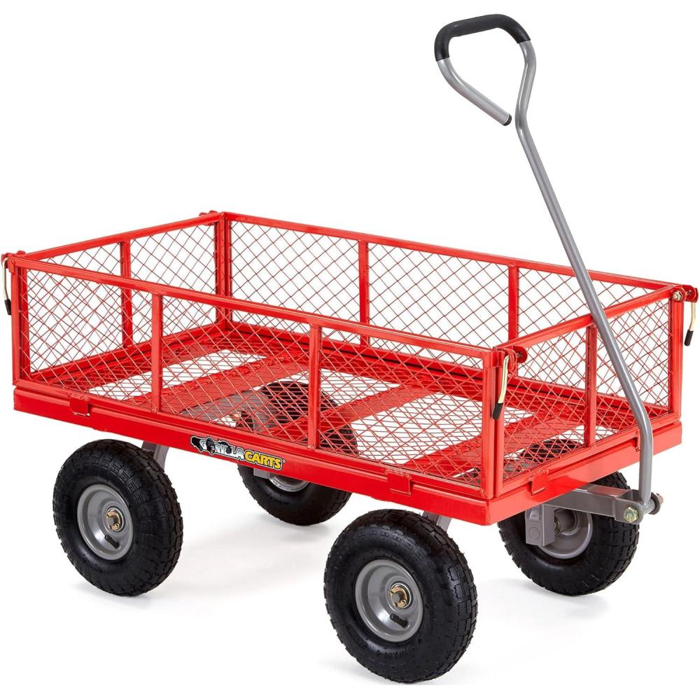 imageGorilla Carts Steel Utility Cart 9 Cu Ft Bed 1200 lb Load Capacity Black  Towable HeavyDuty Outdoor Hauling Wagon with Removable Side Panels for Yard Lawn Garden or LandscapingRed