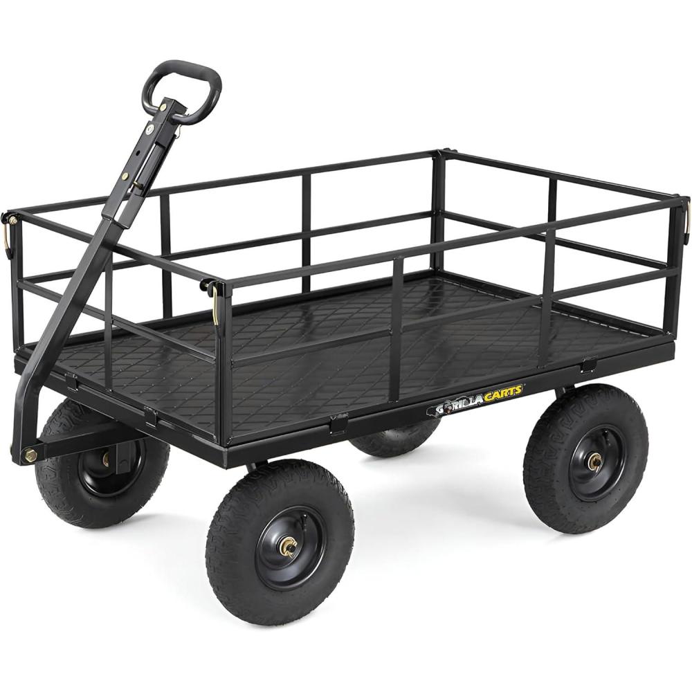 imageGorilla Carts Steel Utility Cart 9 Cu Ft Bed 1200 lb Load Capacity Black  Towable HeavyDuty Outdoor Hauling Wagon with Removable Side Panels for Yard Lawn Garden or LandscapingBlack
