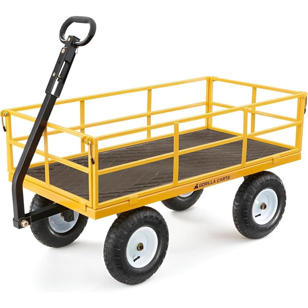imageGorilla Carts Steel Utility Cart 9 Cu Ft Bed 1200 lb Load Capacity Black  Towable HeavyDuty Outdoor Hauling Wagon with Removable Side Panels for Yard Lawn Garden or LandscapingYellow