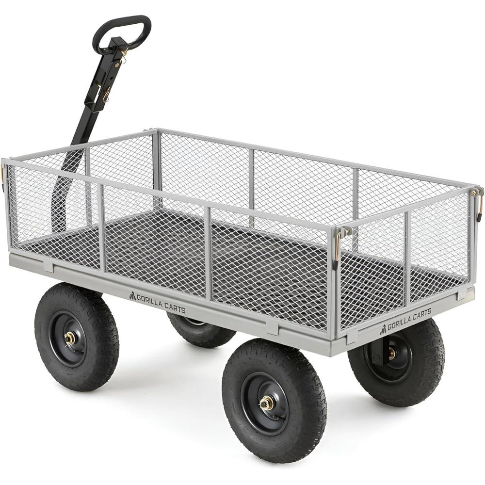 imageGorilla Carts Steel Utility Cart 9 Cu Ft Bed 1200 lb Load Capacity Black  Towable HeavyDuty Outdoor Hauling Wagon with Removable Side Panels for Yard Lawn Garden or LandscapingGray