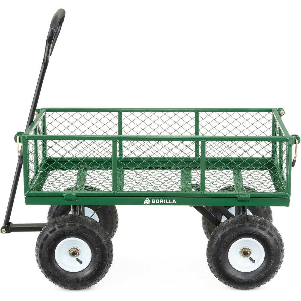 imageGorilla Carts Steel Utility Cart 9 Cu Ft Bed 1200 lb Load Capacity Black  Towable HeavyDuty Outdoor Hauling Wagon with Removable Side Panels for Yard Lawn Garden or LandscapingGreen
