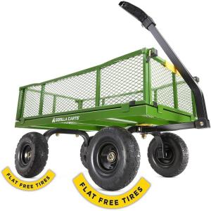 imageGorilla Carts GOR1400COM Steel Utility Garden Cart HeavyDuty Convertible 2in1 Handle and Removable Sides 12 cu ft 1400 lb Capacity BlackGreen No Flat Tires
