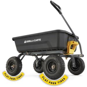 imageGorilla Carts HeavyDuty Dump Cart Patented QuickRelease Dumping Steel Frame 600 lb Capacity NoFlat 10Inch Tires Utility Wagon for Garden Yard Beach4Cubic Feet