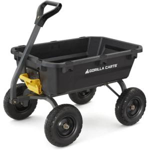 imageGorilla Carts HeavyDuty Dump Cart Patented QuickRelease Dumping Steel Frame 600 lb Capacity NoFlat 10Inch Tires Utility Wagon for Garden Yard Beach7Cubic Feet
