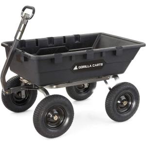 imageGorilla Carts Poly Garden Dump Cart 4 Cu Ft Tub 600 lb Haul Capacity Green  HeavyDuty Utility Wagon with QuickRelease Dumping ampamp Pneumatic Tires for Yard Landscaping and Gardening10Cubic Feet