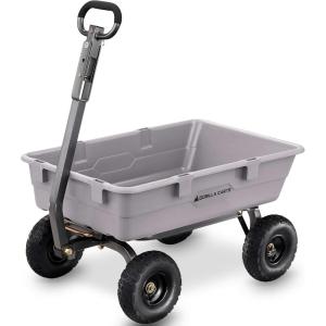 imageGorilla Carts Poly Garden Dump Cart 4 Cu Ft Tub 600 lb Haul Capacity Green  HeavyDuty Utility Wagon with QuickRelease Dumping ampamp Pneumatic Tires for Yard Landscaping and Gardening5Cubic Feet