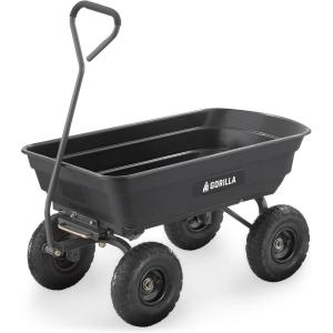 imageGorilla Carts Poly Garden Dump Cart 4 Cu Ft Tub 600 lb Haul Capacity Green  HeavyDuty Utility Wagon with QuickRelease Dumping ampamp Pneumatic Tires for Yard Landscaping and Gardening4Cubic Feet