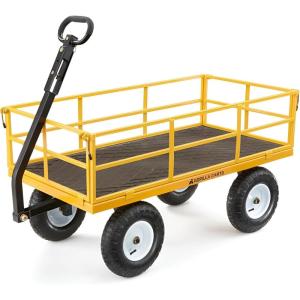imageGorilla Carts Steel Utility Cart 9 Cu Ft Bed 1200 lb Load Capacity Black  Towable HeavyDuty Outdoor Hauling Wagon with Removable Side Panels for Yard Lawn Garden or LandscapingYellow