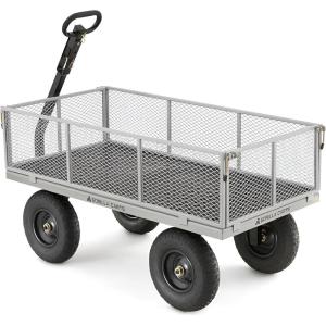 imageGorilla Carts Steel Utility Cart 9 Cu Ft Bed 1200 lb Load Capacity Black  Towable HeavyDuty Outdoor Hauling Wagon with Removable Side Panels for Yard Lawn Garden or LandscapingGray