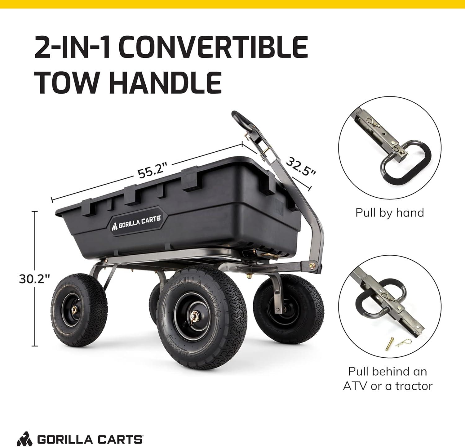 imageGorilla Carts Heavy Duty Poly Yard Dump Garden Utility Cart Black10 Cubic Foot1500 Lbs Black
