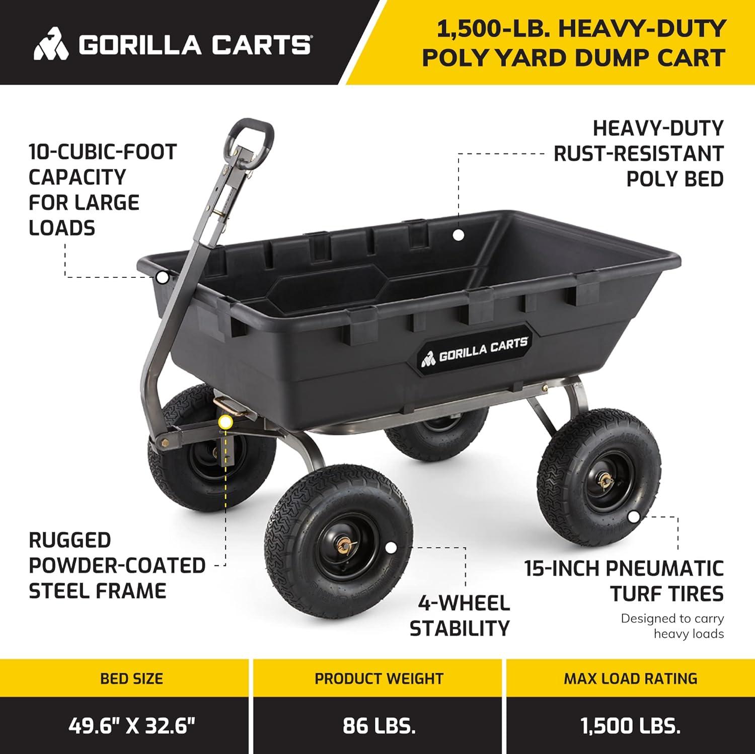 imageGorilla Carts Heavy Duty Poly Yard Dump Garden Utility Cart Black10 Cubic Foot1500 Lbs Black