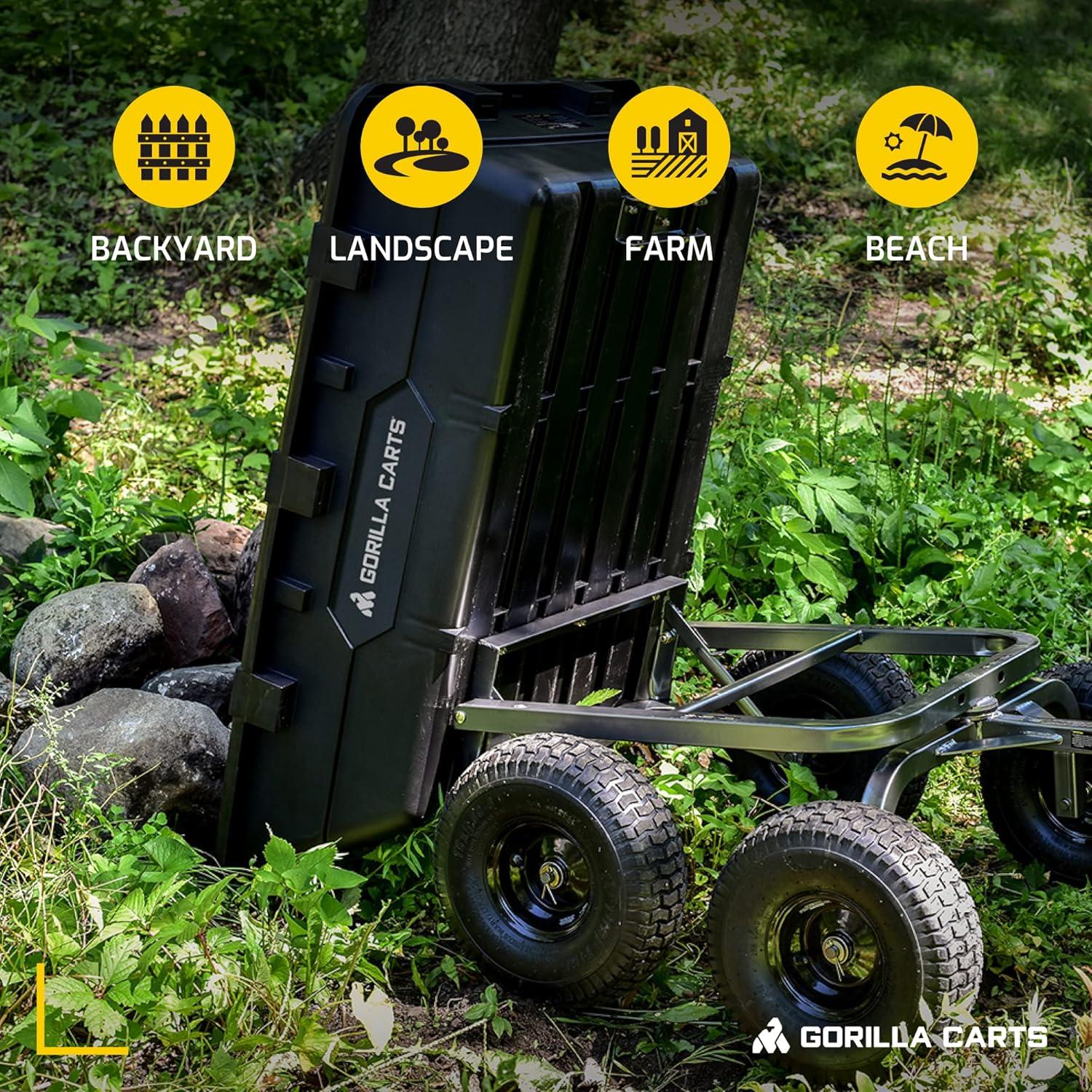 imageGorilla Carts Heavy Duty Poly Yard Dump Garden Utility Cart Black10 Cubic Foot1500 Lbs Black